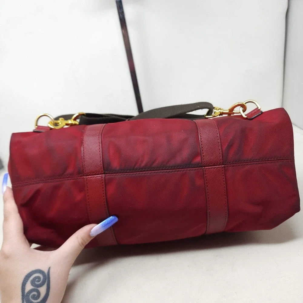 Henri Bendel Womens Backpack Purse Jetsetter Maroon Red Nylon Convertible Travel - Picture 10 of 14